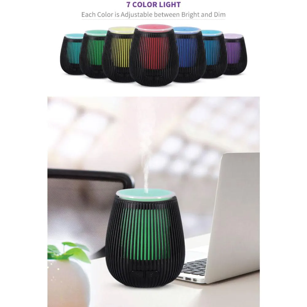 100ml Portable Aroma Diffuser, 7 LED, Ultrasonic, USB, Black