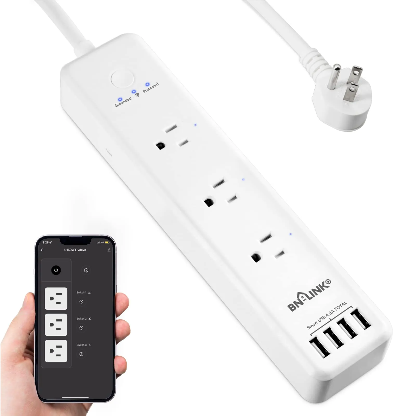 3 Outlets Smart Wifi Power Strip Compatible with Alexa Google Home Surge Protector BN-LINK