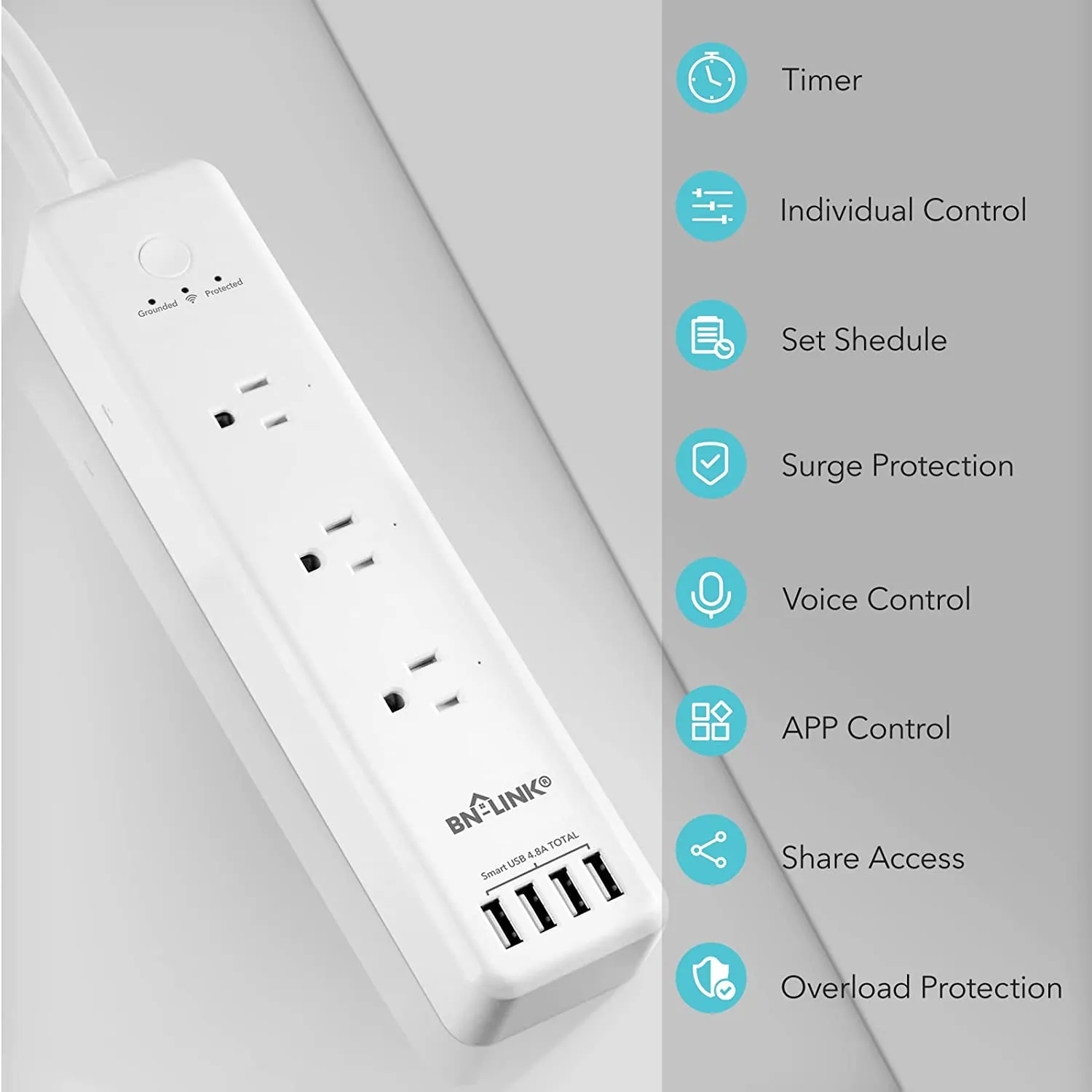 3 Outlets Smart Wifi Power Strip Compatible with Alexa Google Home Surge Protector BN-LINK