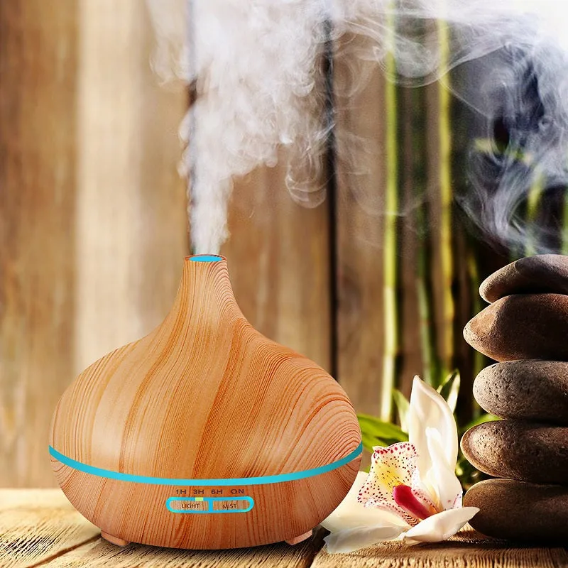 400ml Air Humidifier Essential Oil Diffuser Aroma Lamp Aromatherapy Electric Aroma Diffuser Mist Maker for Home-Wood