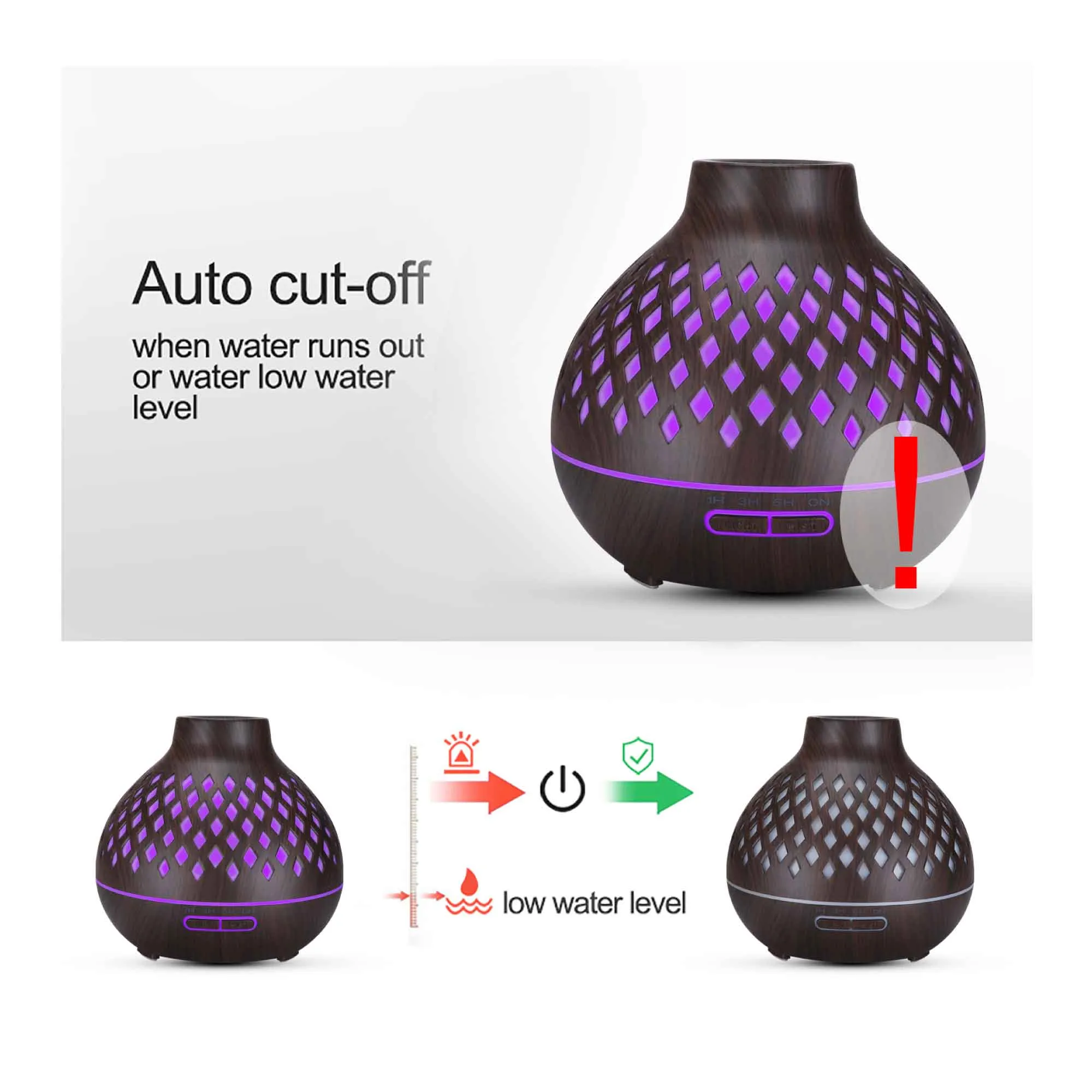 400ml Ultrasonic Aroma Diffuser, LED Lights & Remote