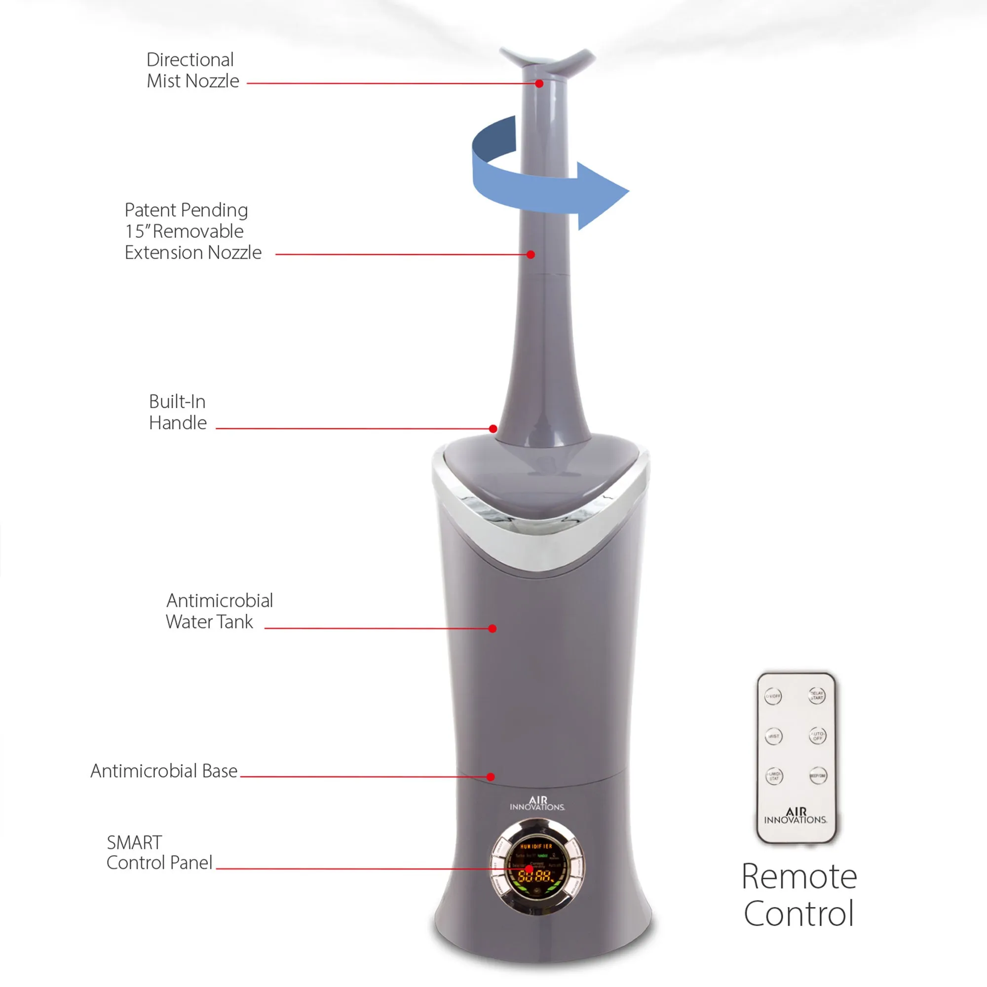 Air Innovations MH-701BA Ultrasonic Cool Mist Aromatherapy Humidifier, Platinum