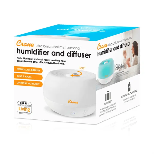 Crane 2-in-1 Ultrasonic Cool Mist Personal Humidifier & Aroma Diffuser, 0.2 Gallon - White