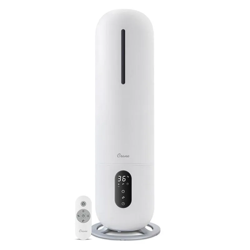 Crane Filter-Free Ultrasonic Cool Mist Tower Humidifier with Germicidal UVA Light, 2 Gallons - White