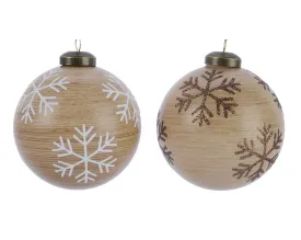 Decoris 8cm Wood Effect Snowflake Glass Bauble (Choice of 2)