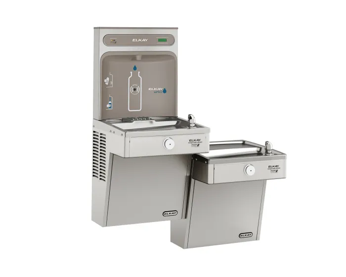 Elkay LVRCGRNTL8WSK | Wall-mount Bi-level Bottle Filling Station | Filtered, High-efficiency chiller, VRC-style fountain