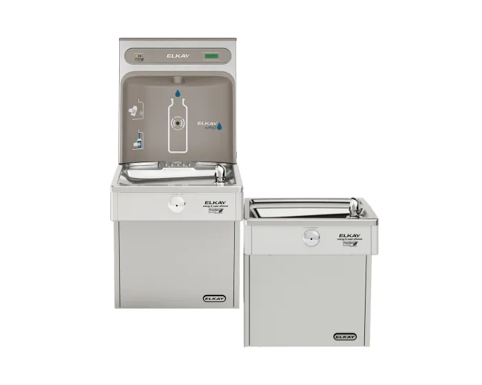 Elkay LVRCGRNTL8WSK | Wall-mount Bi-level Bottle Filling Station | Filtered, High-efficiency chiller, VRC-style fountain