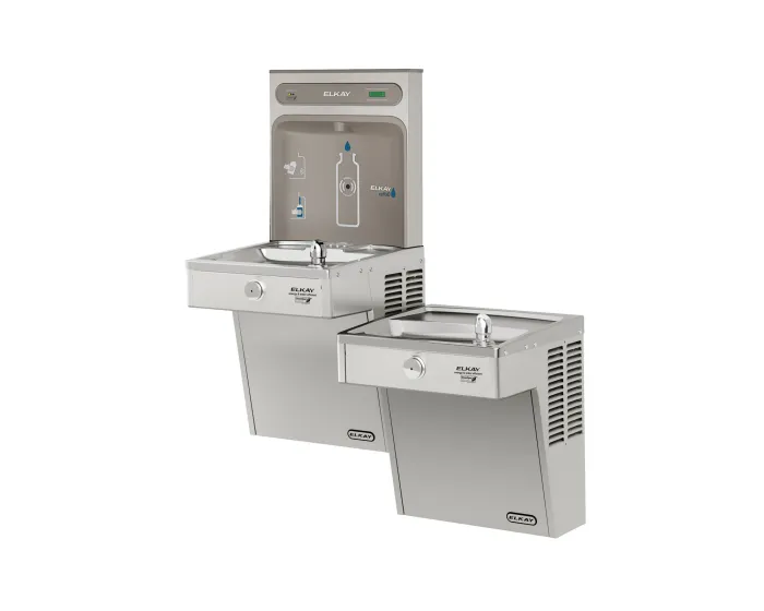 Elkay LVRCGRNTL8WSK | Wall-mount Bi-level Bottle Filling Station | Filtered, High-efficiency chiller, VRC-style fountain