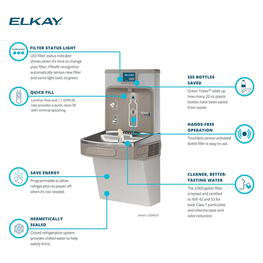 Elkay LZS8WSLP | Enhanced EZH2O Bottle Filling Station | Filtered, Refrigerated, Light Gray