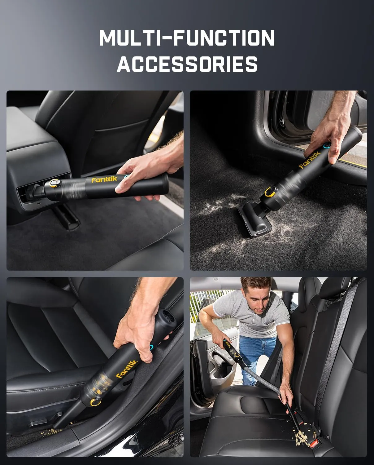 Fanttik Slim V8 Apex Car Vacuum, 19000PA High Power, 4 in 1 Portable Mini Vacuum, 2.5H Type-C Fast Charge, 40 Mins Runtime, Robustclean™ Handheld Vacuum for Car, Home, Keyboard Cleaning, Black