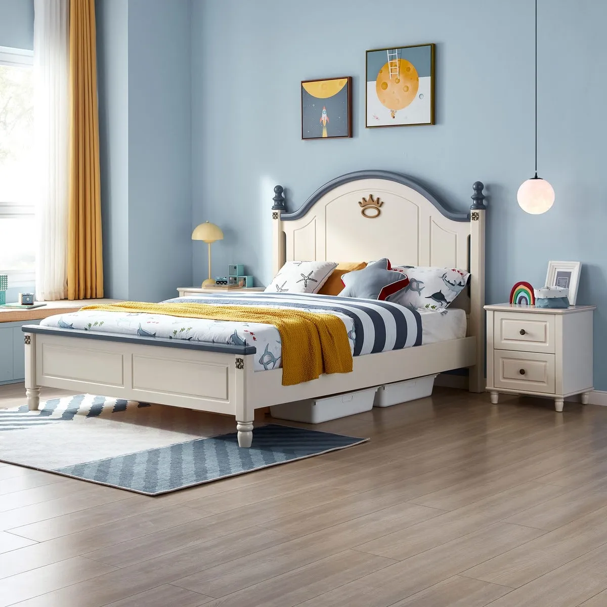 Modern Minimalist Navy Boy Bed with Mattress