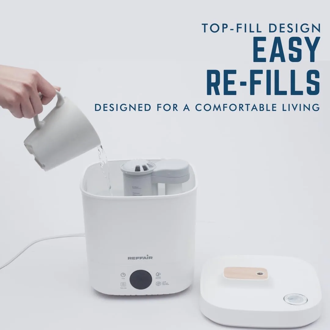 Reffair Caligo 500 Smart Ultrasonic Humidifier | Cool & Warm Mist With Timer Function - Work All Seasons | Top-Fill Design & Led Display | Aroma Oil Diffuser | Automatic Mode (White Wood) - 4 L