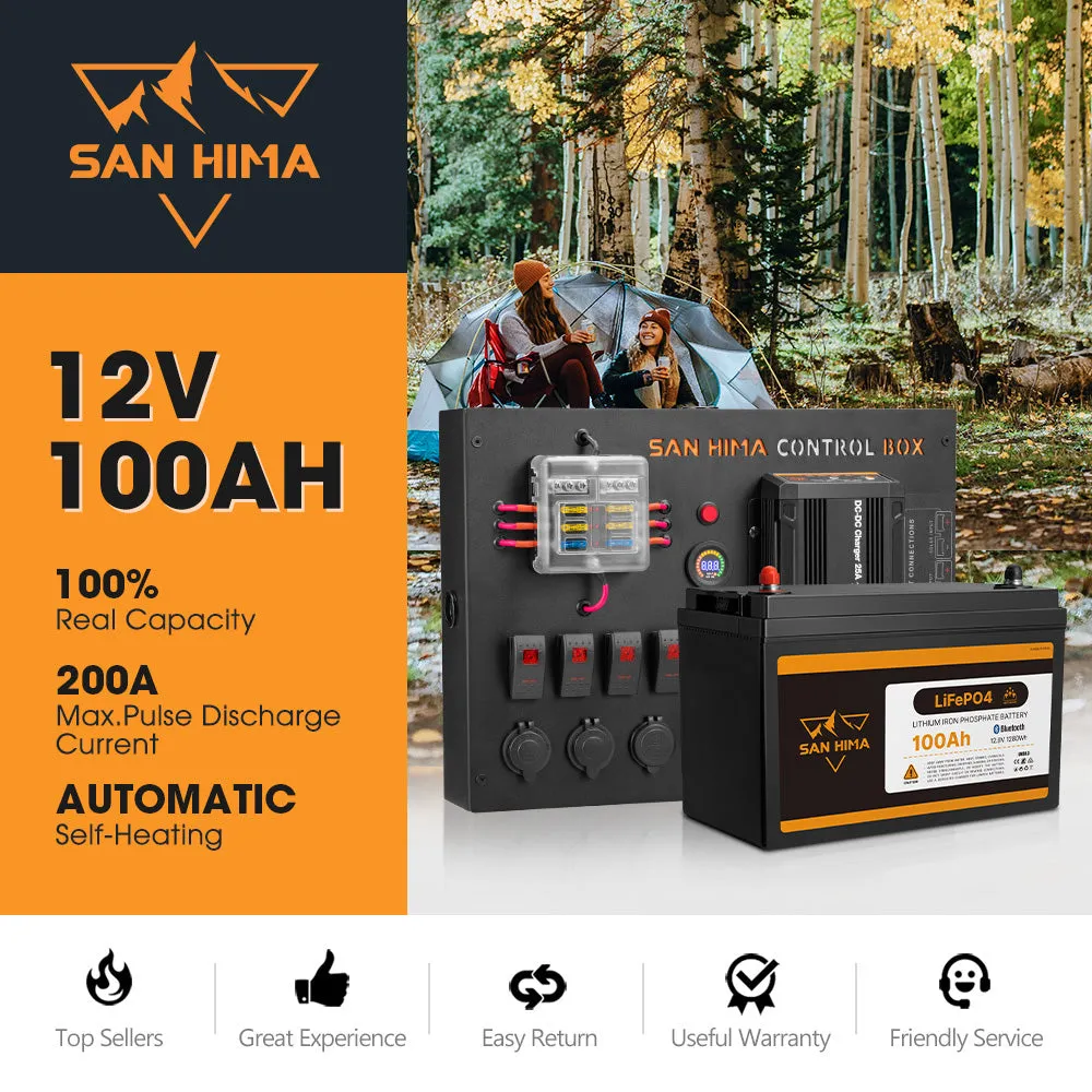 San Hima 12V 100Ah Lithium Iron Phosphate Battery Self-heating   12V Control Box