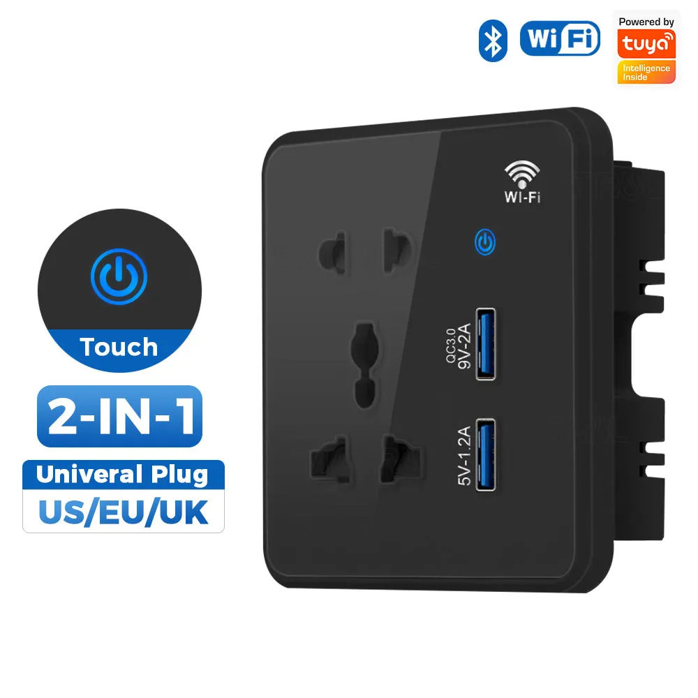 SMATRUL Wifi Wall Universal Outlet with 2 USB Port with Timer APP Remote Control Voice Control (10A, US)