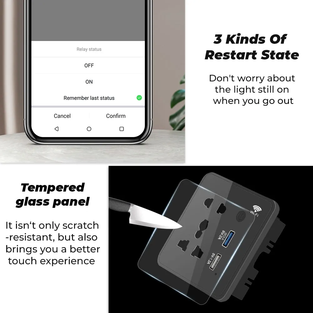 SMATRUL Wifi Wall Universal Outlet with 2 USB Port with Timer APP Remote Control Voice Control (10A, US)