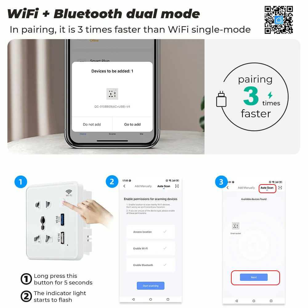 SMATRUL Wifi Wall Universal Outlet with 2 USB Port with Timer APP Remote Control Voice Control (10A, US)