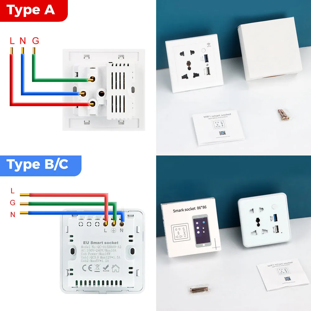 SMATRUL Wifi Wall Universal Outlet with 2 USB Port with Timer APP Remote Control Voice Control (10A, US)