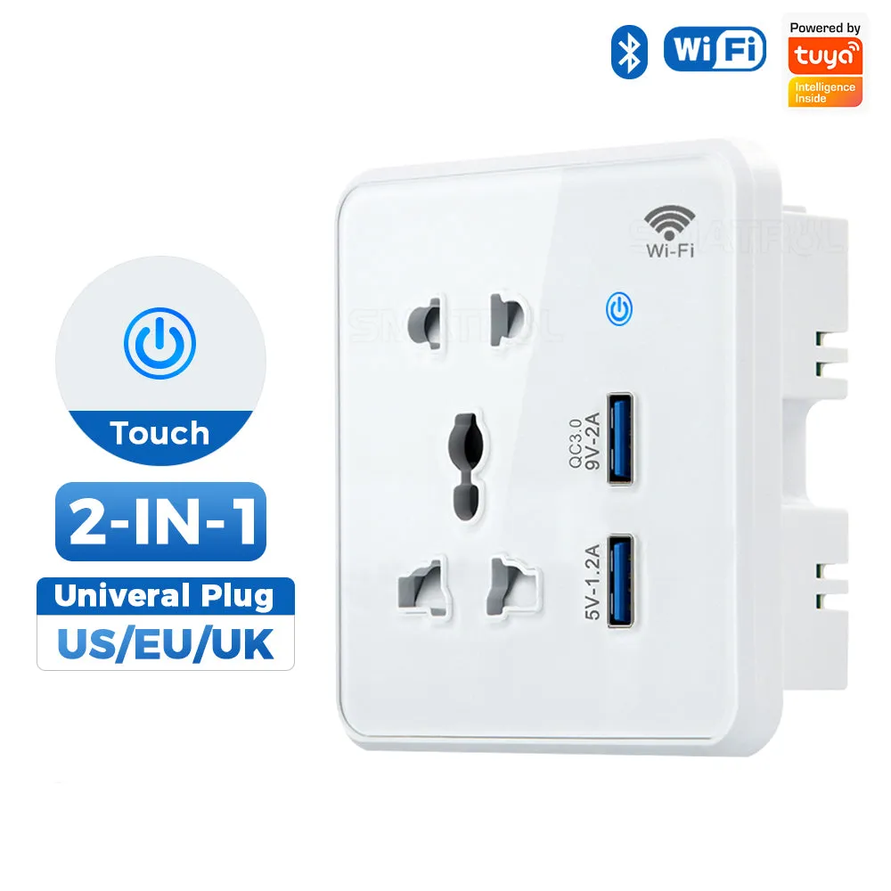 SMATRUL Wifi Wall Universal Outlet with 2 USB Port with Timer APP Remote Control Voice Control (10A, US)