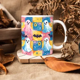 Teesdily | Flower Cute Ghost Ceramic Mug, Happy Halloween Ceramic Mug, Halloween Decor Gifts, Spooky Ghost Mug, Boo Cute Mug