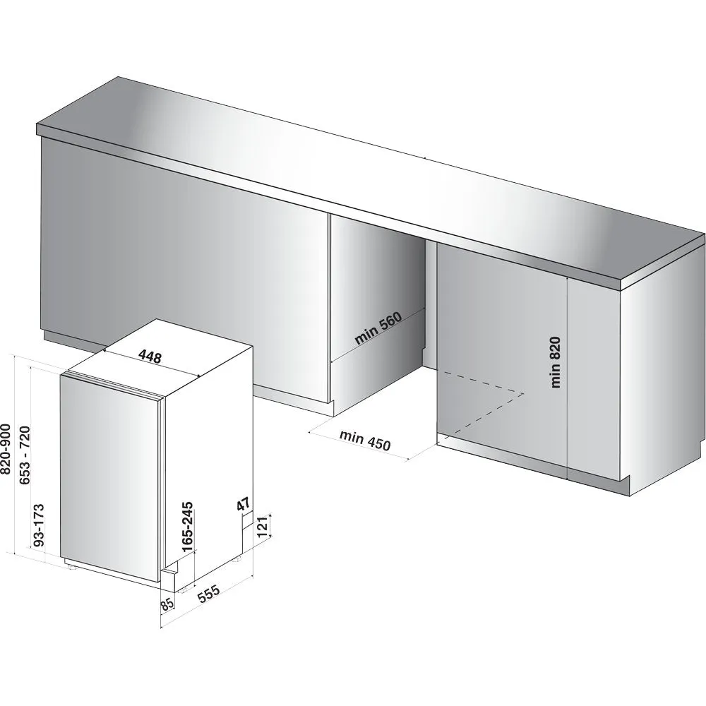 Whirlpool WSIC3M27C 44.8cm Wide Integrated Slimline Dishwasher - Silver